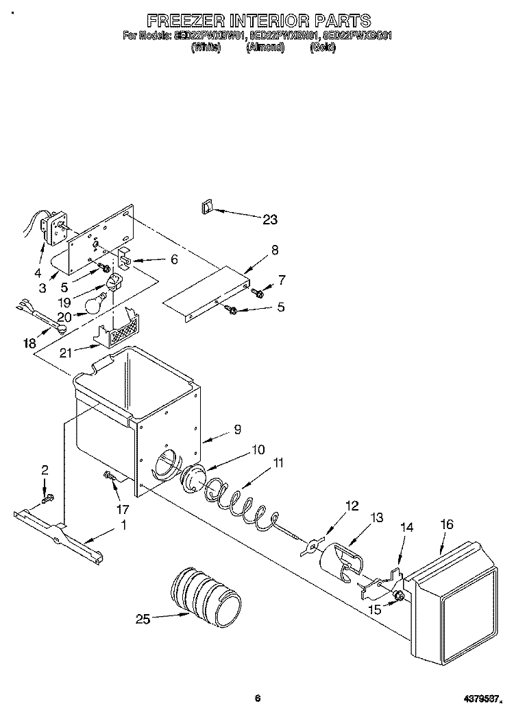 FREEZER INTERIOR Diagram and Parts List for 8ED22PWXBN01  Whirlpool Refrigerator