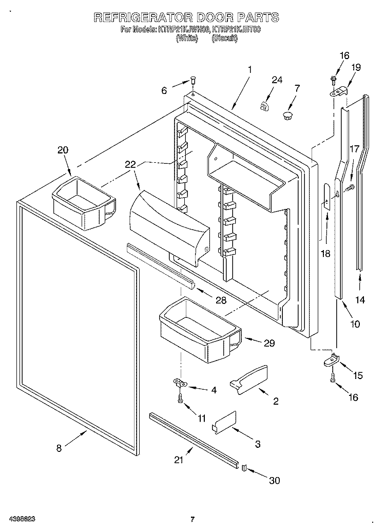 REFRIGERATOR DOOR Diagram and Parts List for KTRP21KJBT00  KitchenAid Refrigerator
