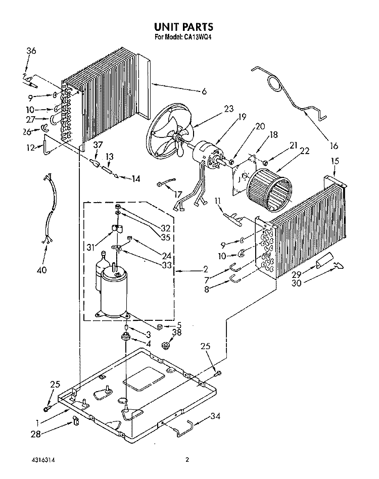 UNIT, LIT/OPTIONAL Diagram and Parts List for CA13WQ4  Whirlpool Air Conditioner