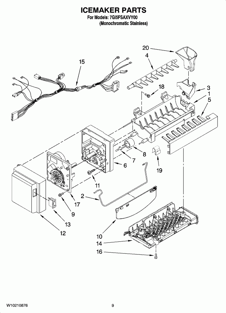 ICEMAKER PARTS Diagram and Parts List for 7GI5FSAXVY00  Whirlpool Refrigerator