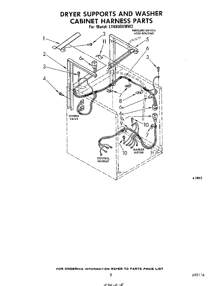 DRYER SUPPORTS AND WASHER CABINET H Diagram and Parts List for LT4900XMW2  Whirlpool Washer Dryer Combo