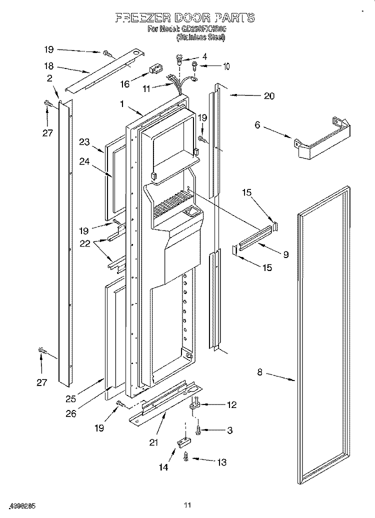 FREEZER DOOR Diagram and Parts List for GD25SFXHS00  Whirlpool Refrigerator