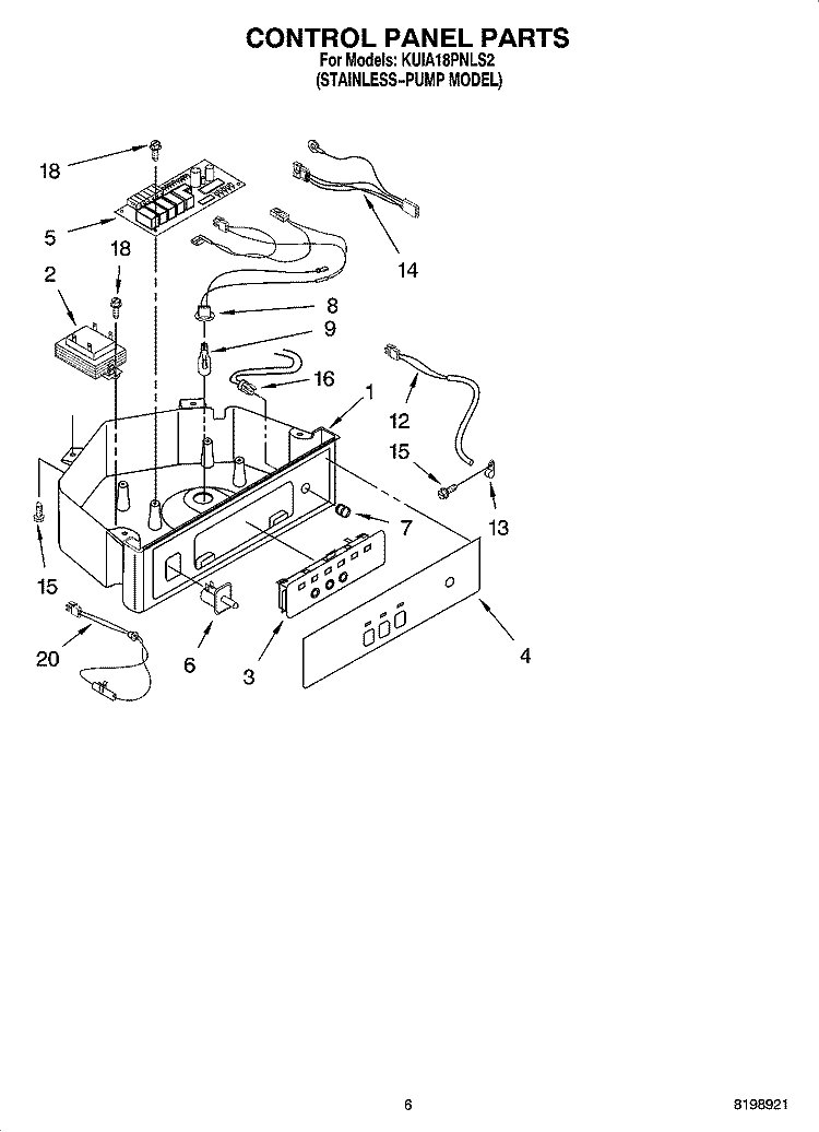 CONTROL PANEL PARTS Diagram and Parts List for KUIA18PNLS2  KitchenAid Ice Maker