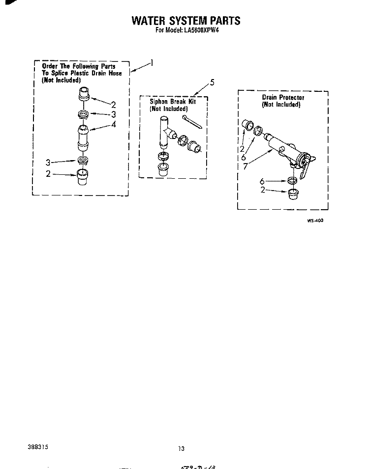 WATER SYSTEM Diagram and Parts List for LA5600XPW4  Whirlpool Washer