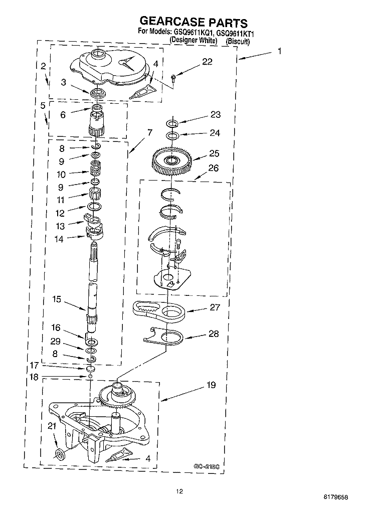 GEARCASE Diagram and Parts List for GSQ9611KQ1  Whirlpool Washer