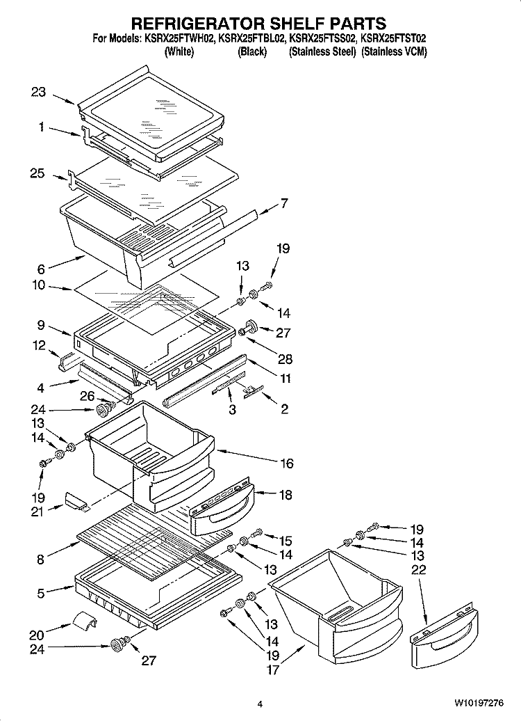 REFRIGERATOR SHELF PARTS Diagram and Parts List for KSRX25FTSS02  KitchenAid Refrigerator