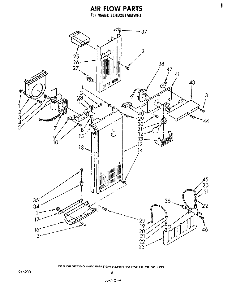AIR FLOW Diagram and Parts List for 3EHD261MMWR1  Whirlpool Refrigerator
