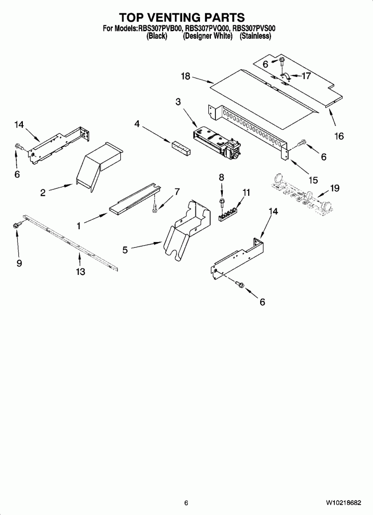 TOP VENTING PARTS, OPTIONAL PARTS Diagram and Parts List for RBS307PVQ00  Whirlpool Wall Oven