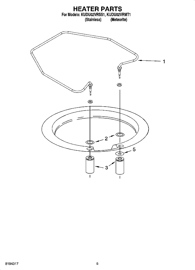 HEATER PARTS Diagram and Parts List for KUDU02VRSS1  KitchenAid Dishwasher