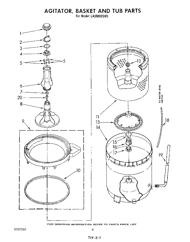 AGITATOR, BASKET AND TUB Diagram and Parts List for LA5580XSW3  Whirlpool Washer