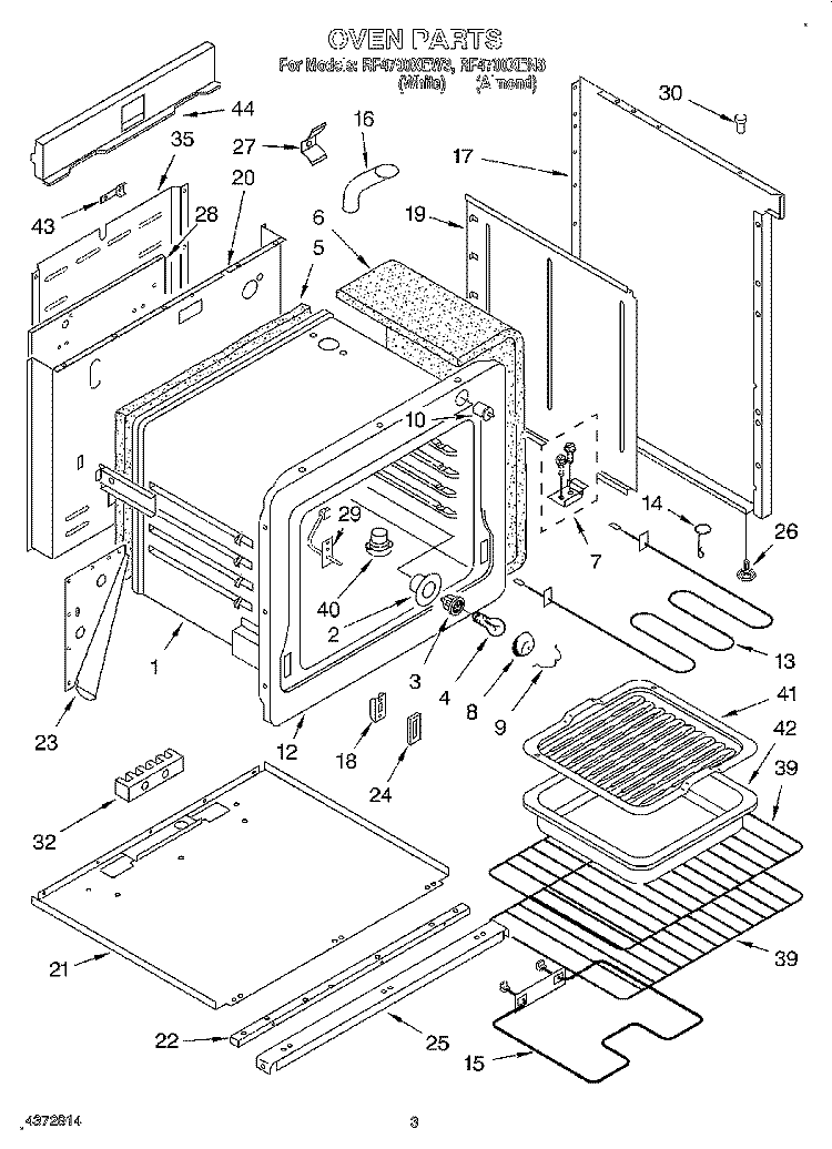 OVEN Diagram and Parts List for RF4700XEN3  Whirlpool Range