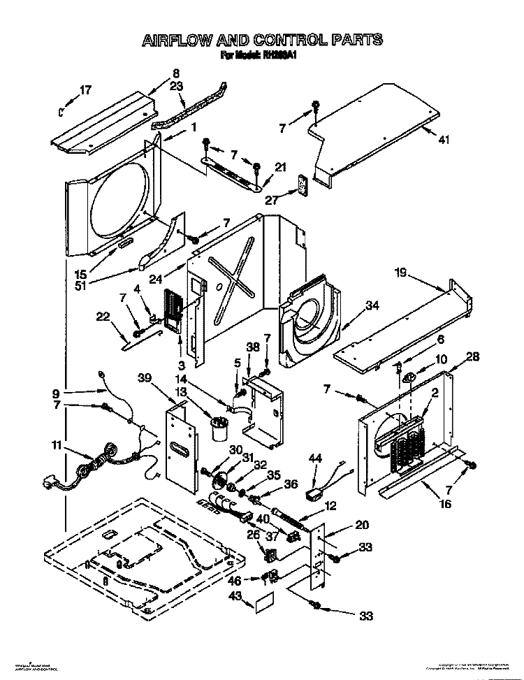 AIRFLOW AND CONTROL PARTS Diagram and Parts List for RH203A1  Whirlpool Air Conditioner