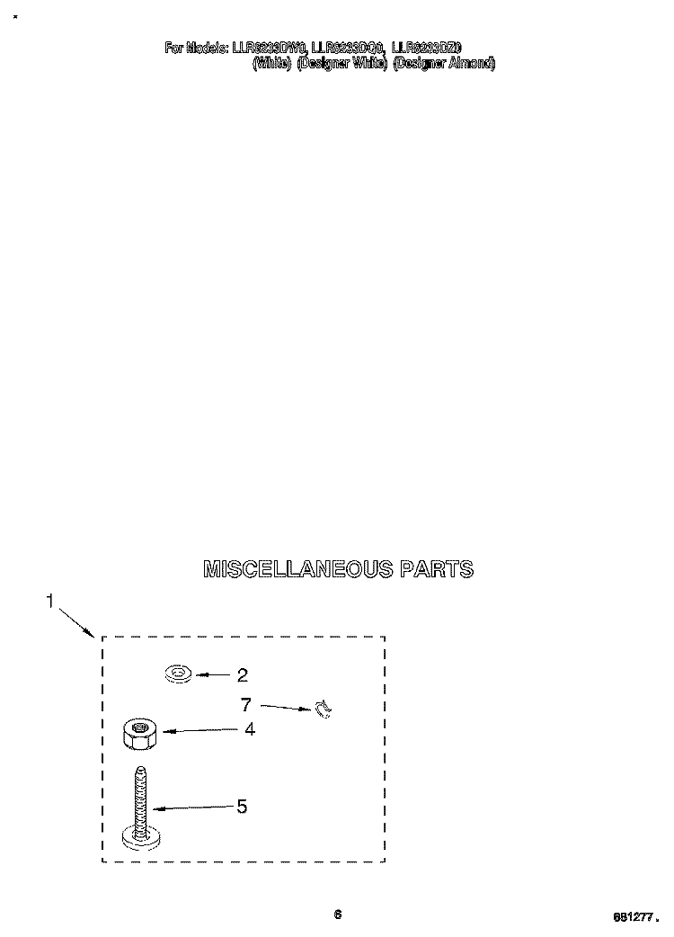 MISCELLANEOUS Diagram and Parts List for LLR8233DZ0  Whirlpool Washer