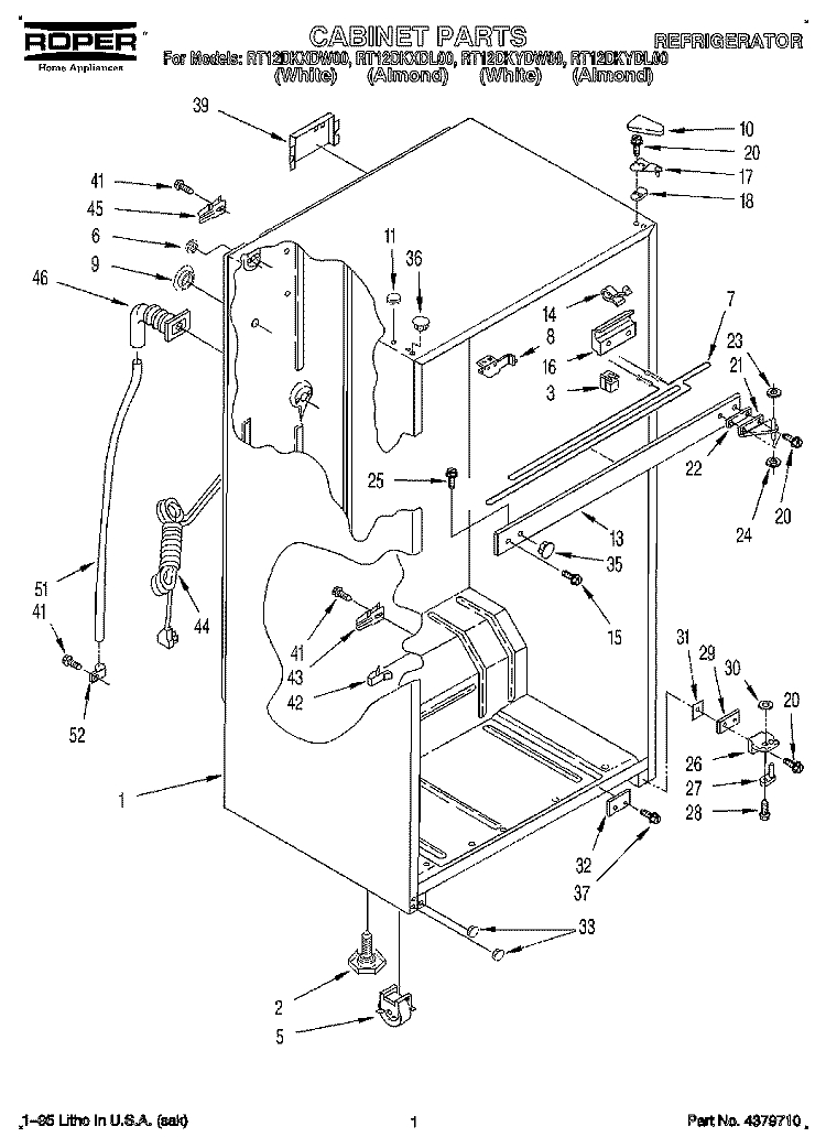 CABINET Diagram and Parts List for RT12DKXDW00  Roper Refrigerator