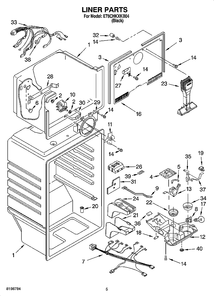 LINER PARTS Diagram and Parts List for ET9CHKXKB04  Whirlpool Refrigerator