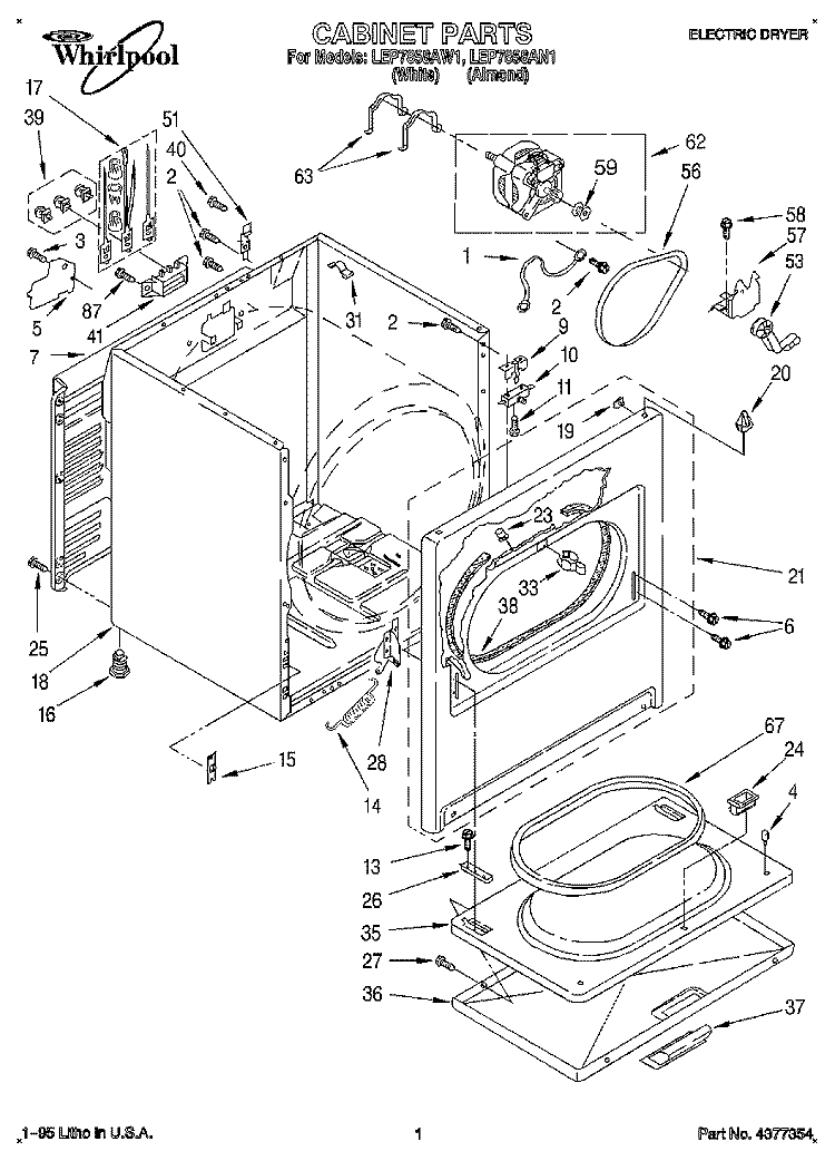 SECTION Diagram and Parts List for LEP7858AW1  Whirlpool Dryer