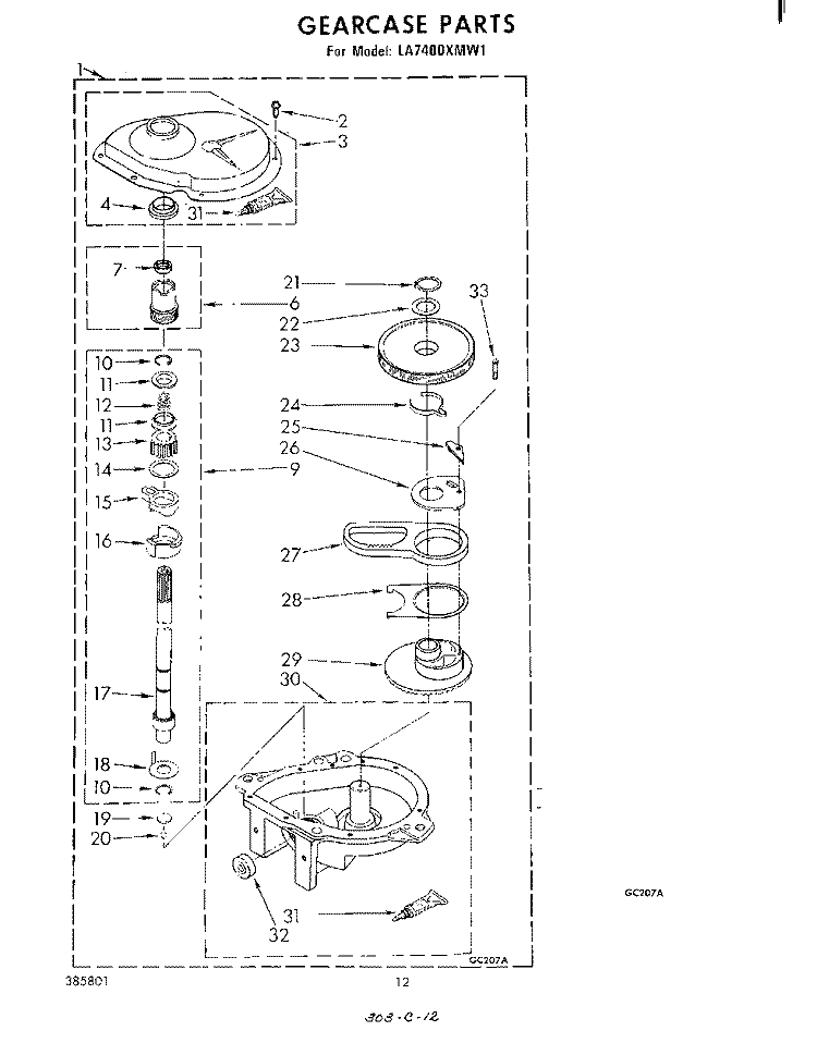 GEARCASE Diagram and Parts List for LA7400XMW1  Whirlpool Washer