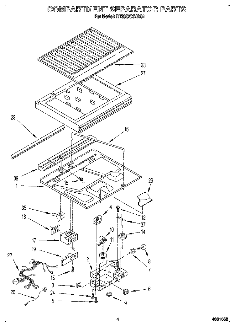 COMPARTMENT SEPARATOR Diagram and Parts List for RT20CKXXW01  Roper Refrigerator
