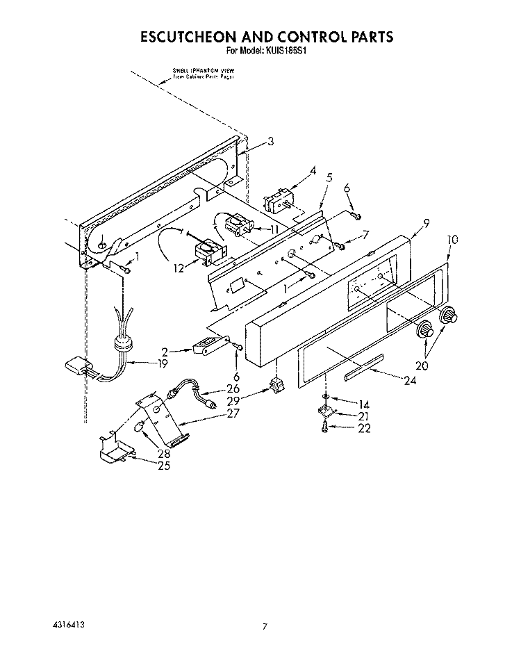 ESCUTCHEON AND CONTROL Diagram and Parts List for KUIS185S1  KitchenAid Ice Maker