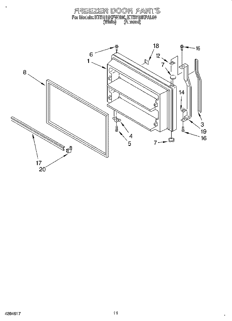 FREEZER DOOR, LIT/OPTIONAL Diagram and Parts List for KTRS19KFWH00  KitchenAid Refrigerator