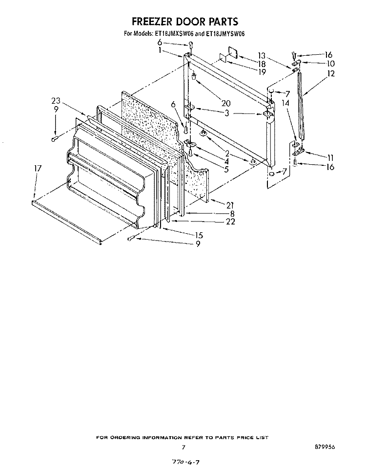 FREEZER DOOR Diagram and Parts List for ET18JMXSW06  Whirlpool Refrigerator