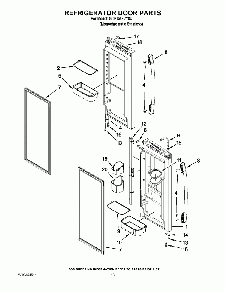 REFRIGERATOR DOOR PARTS Diagram and Parts List for GI0FSAXVY04  Whirlpool Refrigerator