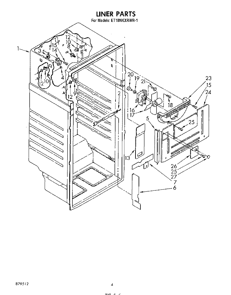 LINER Diagram and Parts List for ET18NKXRWR1  Whirlpool Refrigerator