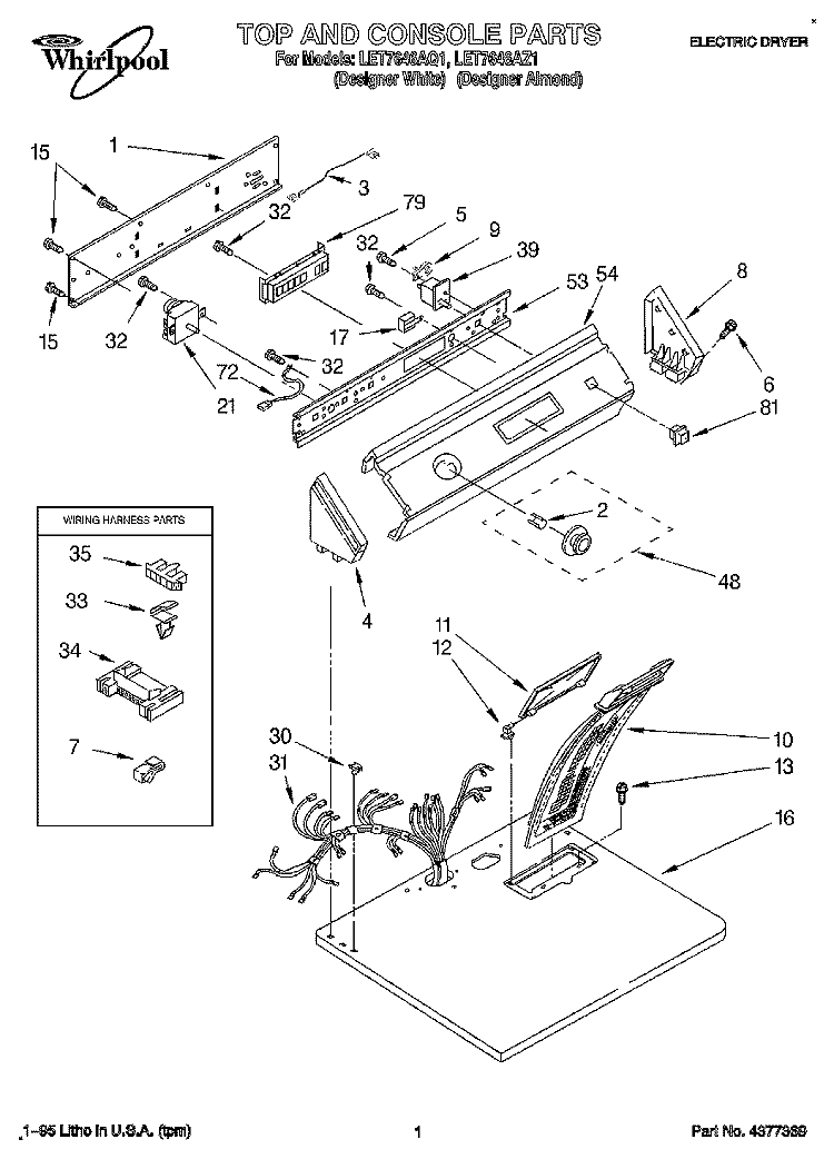 SECTION Diagram and Parts List for LET7646AQ1  Whirlpool Dryer