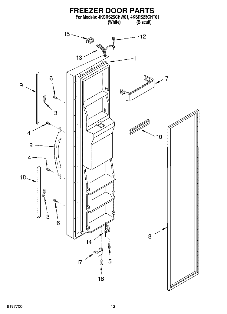 FREEZER DOOR Diagram and Parts List for 4KSRS25CHW01  KitchenAid Refrigerator