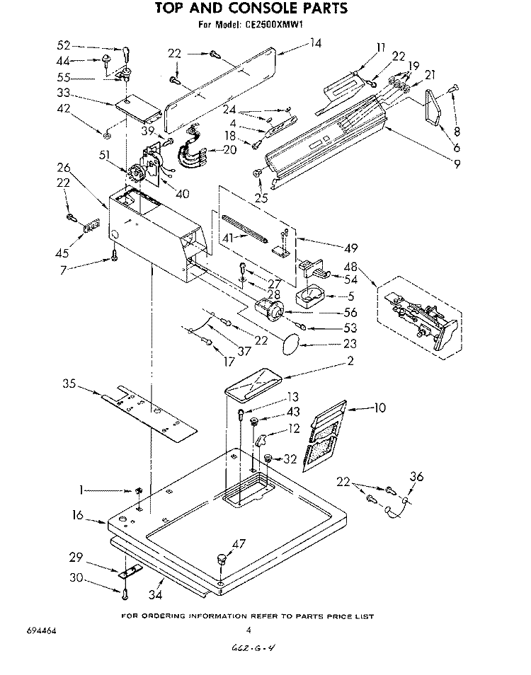 TOP AND CONSOLE Diagram and Parts List for CE2500XMW1  Whirlpool Dryer