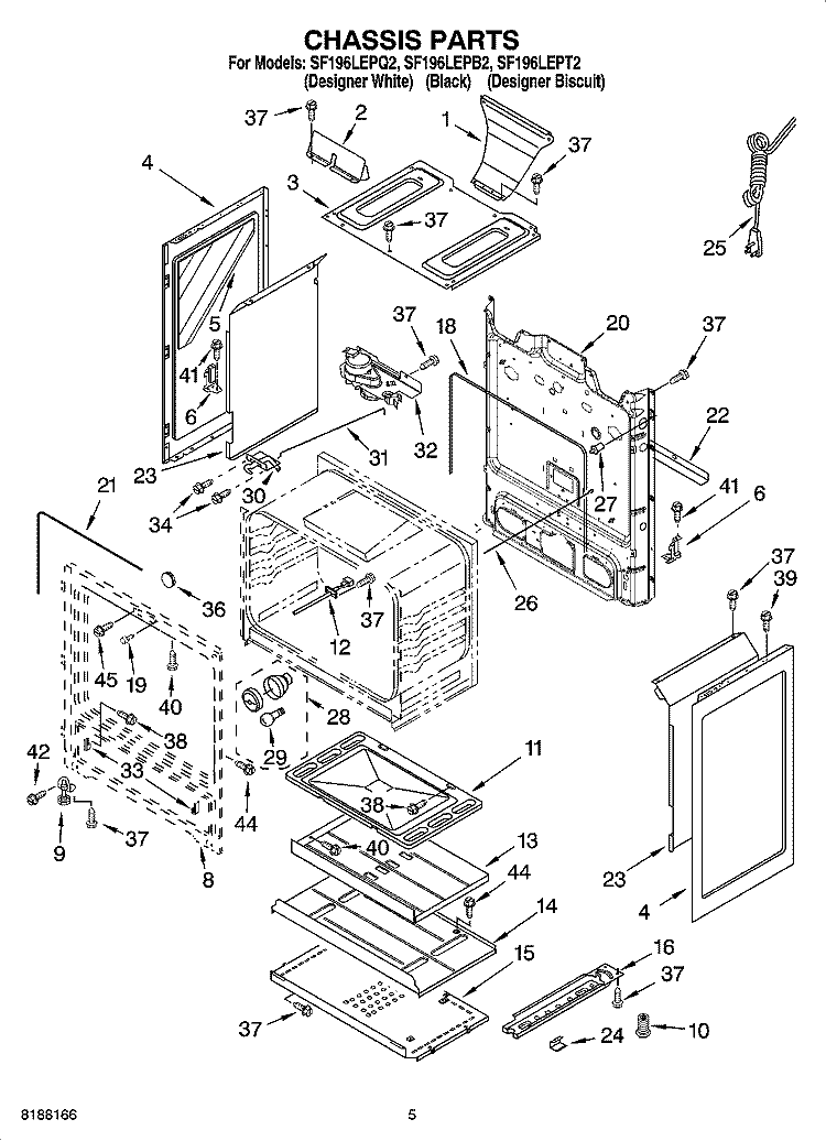 CHASSIS PARTS Diagram and Parts List for SF196LEPB2  Whirlpool Range