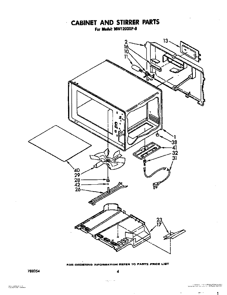 CABINET AND STIRRER Diagram and Parts List for MW1200XP0  Whirlpool Microwave