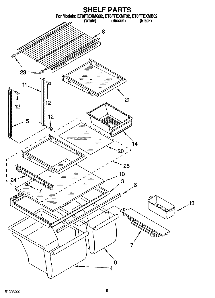 SHELF PARTS, OPTIONAL PARTS Diagram and Parts List for ET8FTEXMB02  Whirlpool Refrigerator