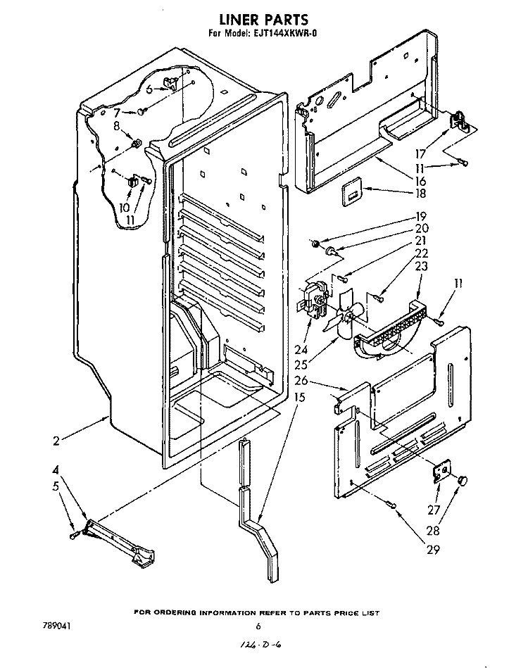 LINER Diagram and Parts List for EJT144XKWR0  Whirlpool Refrigerator
