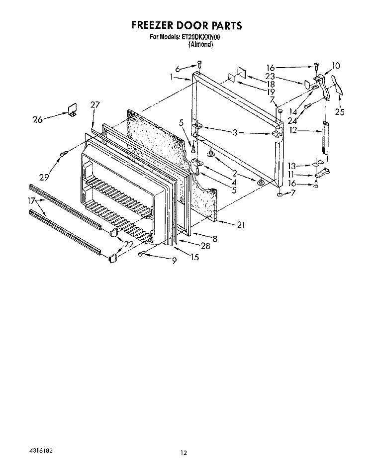 FREEZER DOOR Diagram and Parts List for ET20DKXXN00  Whirlpool Refrigerator