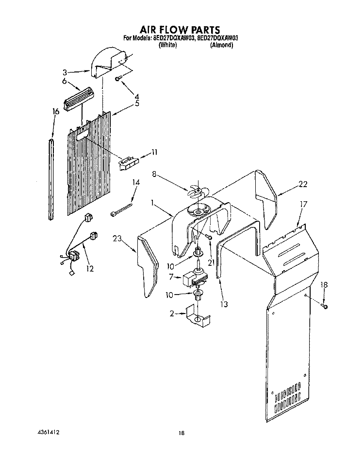 AIR FLOW Diagram and Parts List for 8ED27DQXAN03  Whirlpool Refrigerator