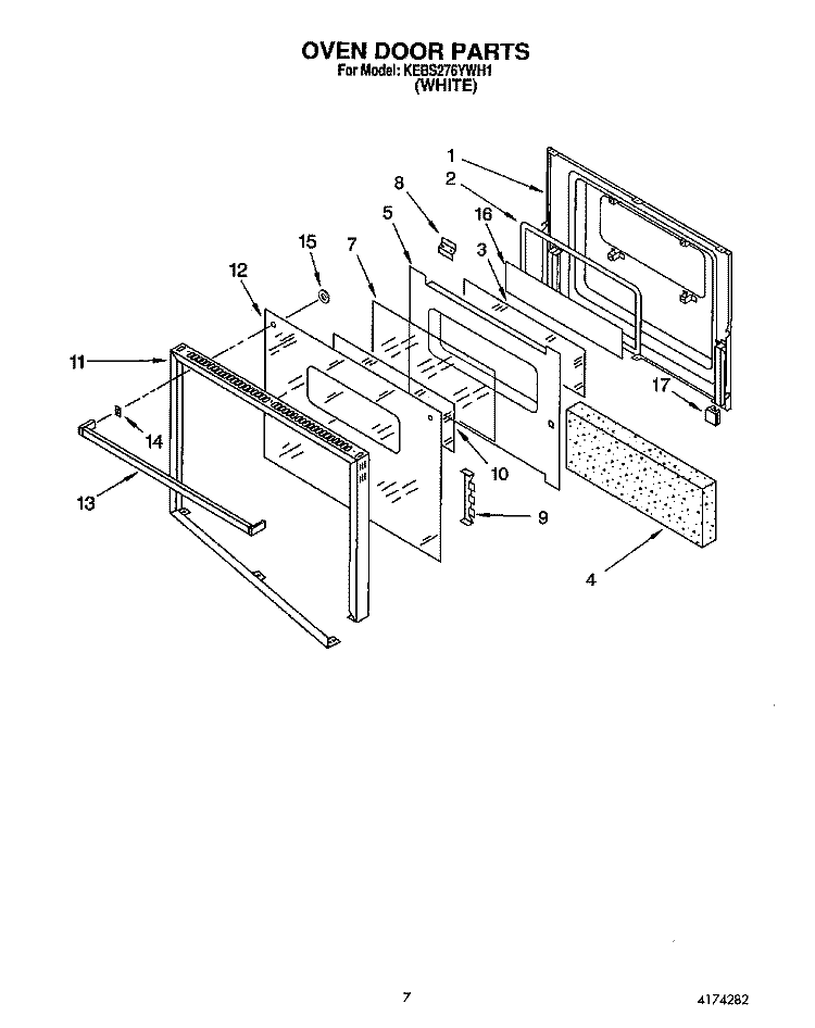 OVEN DOOR Diagram and Parts List for KEBS276YWH1  KitchenAid Wall Oven