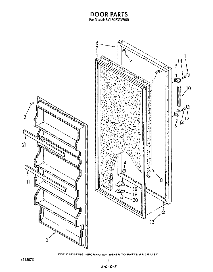 DOOR , LIT/OPTIONAL Diagram and Parts List for EV150FXWN00  Whirlpool Freezer