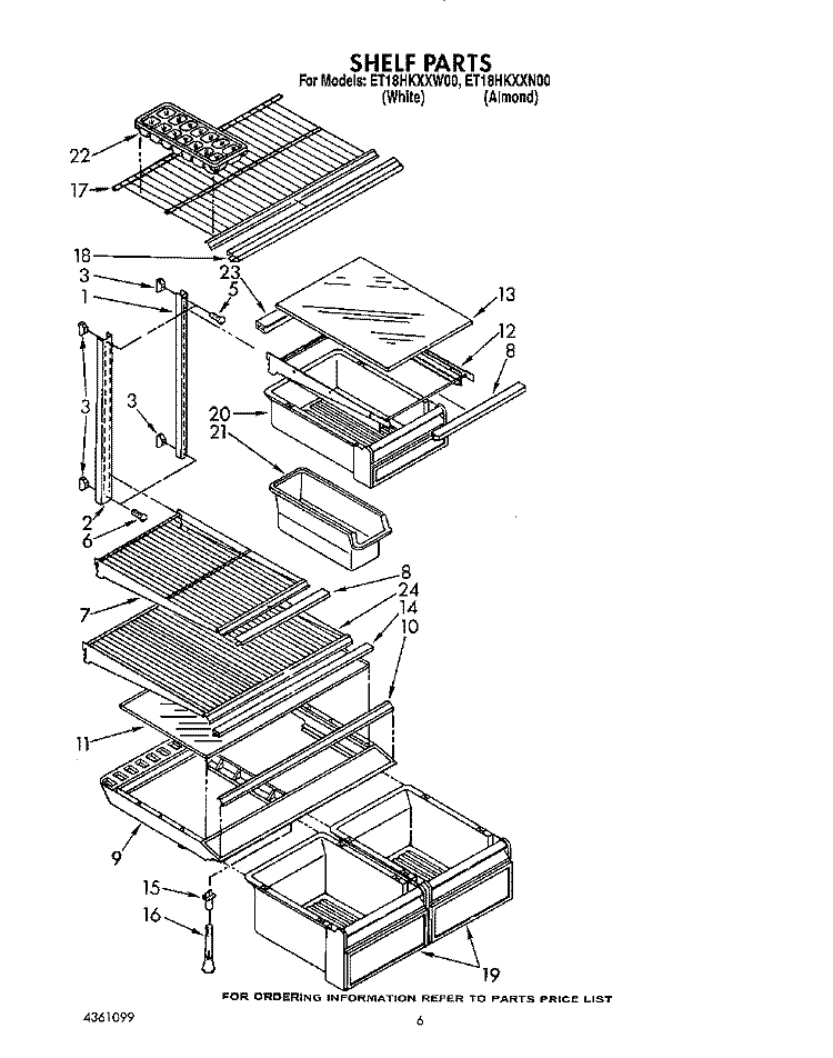SHELF Diagram and Parts List for ET18HKXXN00  Whirlpool Refrigerator