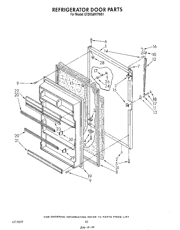 REFRIGERATOR DOOR Diagram and Parts List for ET20GMXTF01  Whirlpool Refrigerator