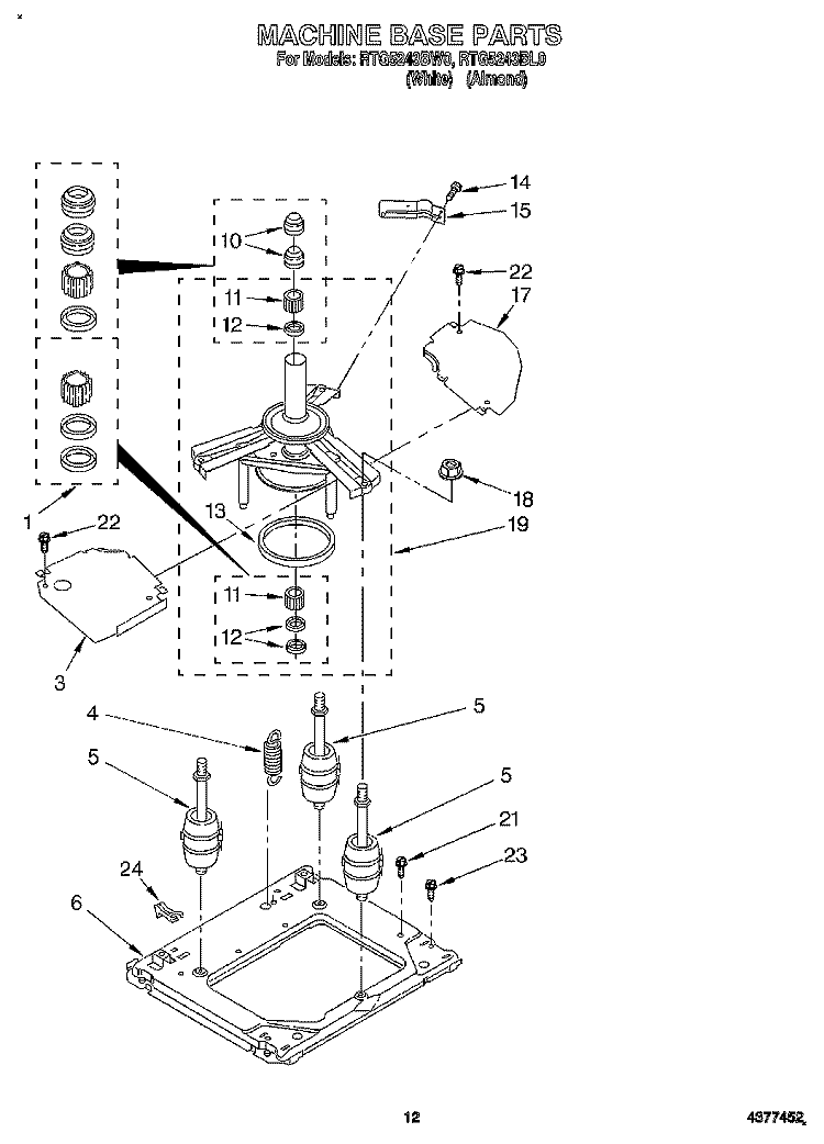MACHINE BASE Diagram and Parts List for RTG5243BL0  Roper Washer Dryer Combo