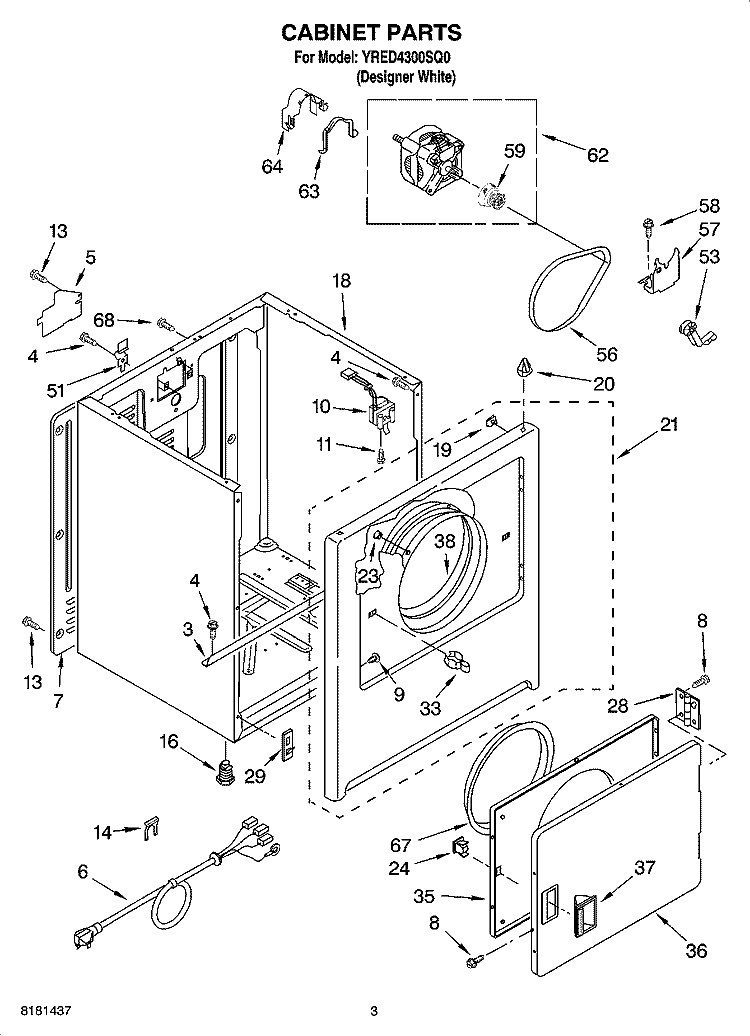CABINET PARTS Diagram and Parts List for YRED4300SQ0  Roper Dryer