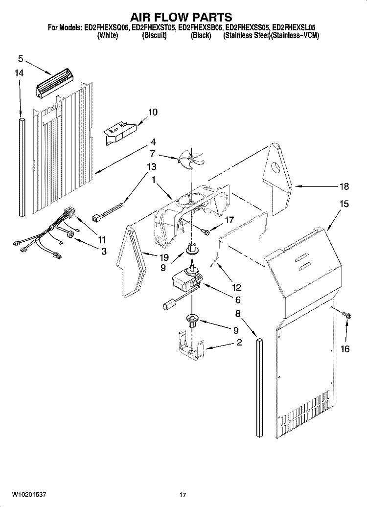 AIR FLOW PARTS Diagram and Parts List for ED2FHEXST05  Whirlpool Refrigerator