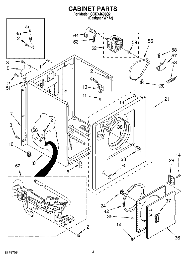 CABINET Diagram and Parts List for CGDX463JQ2  Crosley Dryer