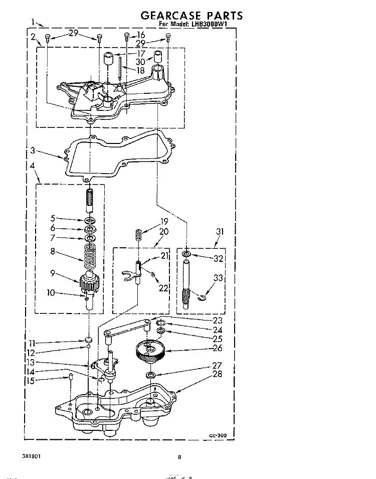 GEARCASE Diagram and Parts List for LHB3000W1  Whirlpool Washer