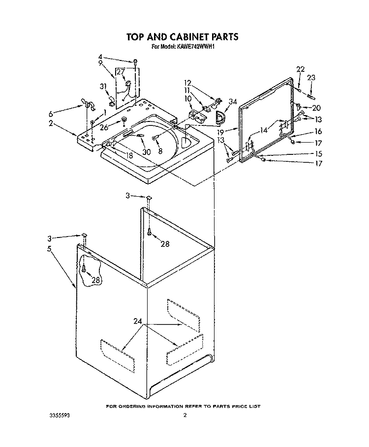 TOP AND CABINET, LIT/OPTIONAL Diagram and Parts List for KAWE742WAL1  KitchenAid Washer