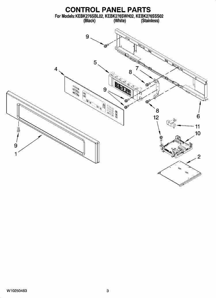 CONTROL PANEL PARTS Diagram and Parts List for KEBK276SBL02  KitchenAid Wall Oven