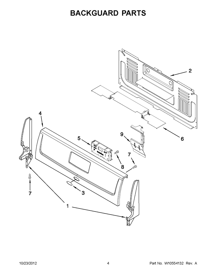 BACKGUARD PARTS Diagram and Parts List for SF216LXSM2  Whirlpool Range