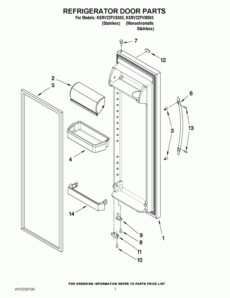 REFRIGERATOR DOOR PARTS Diagram and Parts List for KSRV22FVMS03  KitchenAid Refrigerator