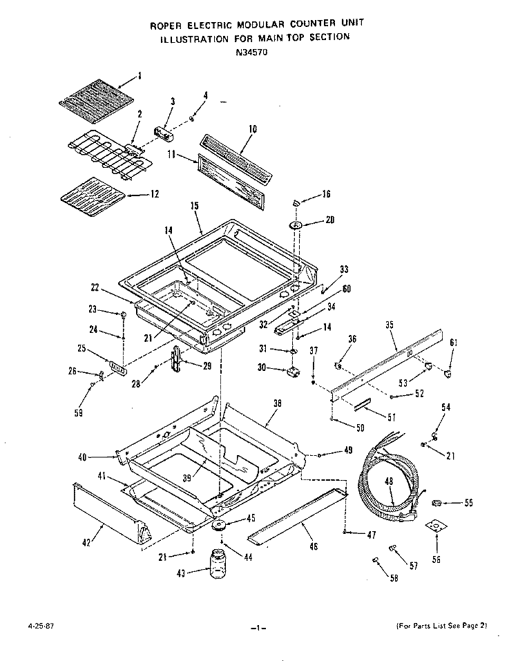 MAIN TOP Diagram and Parts List for N3457W0  Roper Range